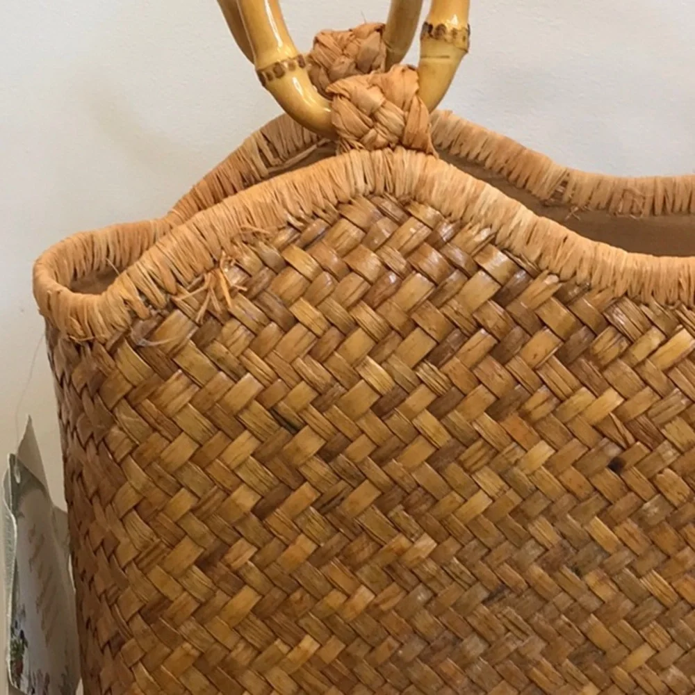 Cappelli Straw handbag nwt, summer beach bag, seashells, bamboo handles - Picture 5 of 13